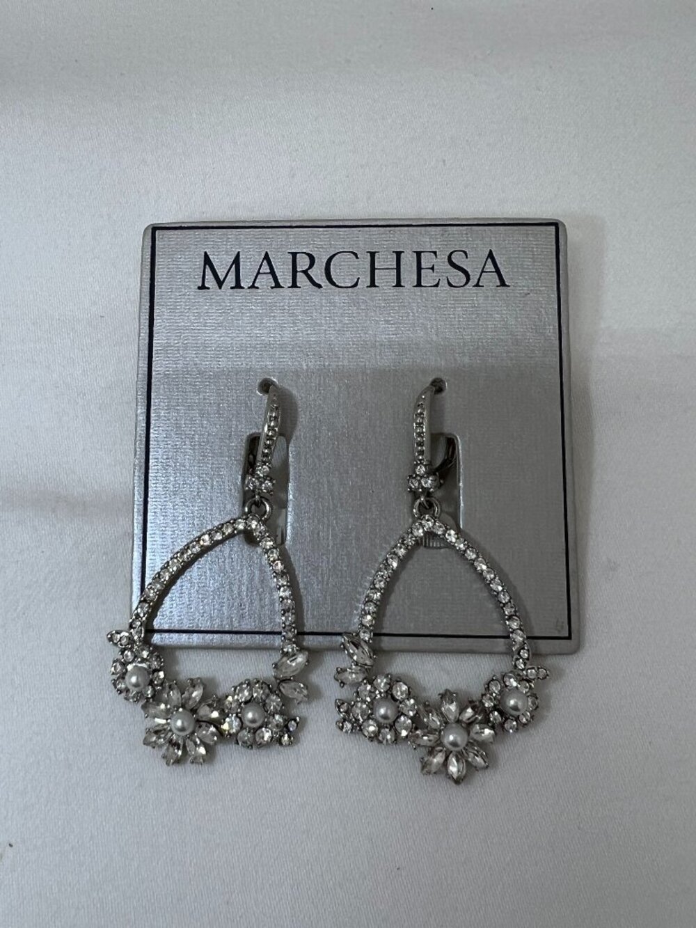 Marchesa Silver Faux Pearl Diamond Earrings